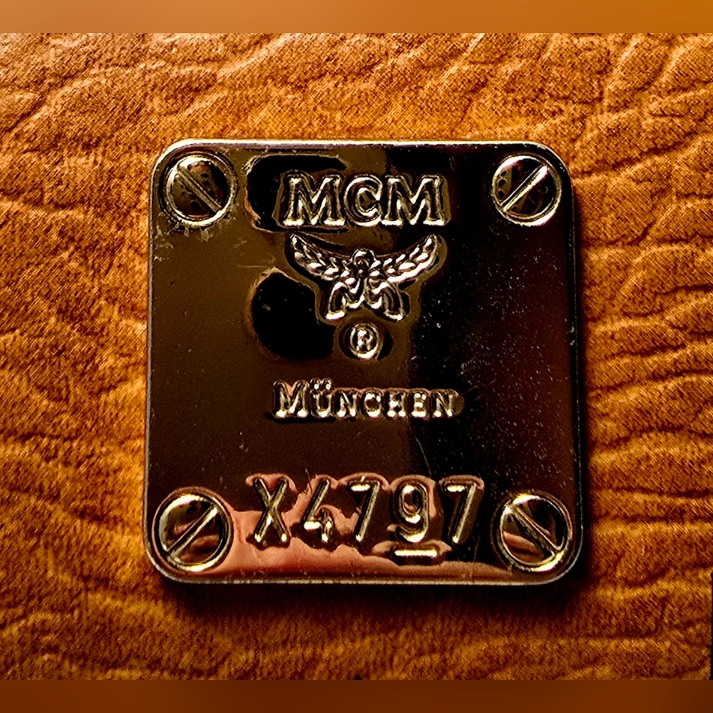 MCM Visetos Monogram Leather Barrel Shoulder Bag in Cognac Brown - Picture 8 of 14